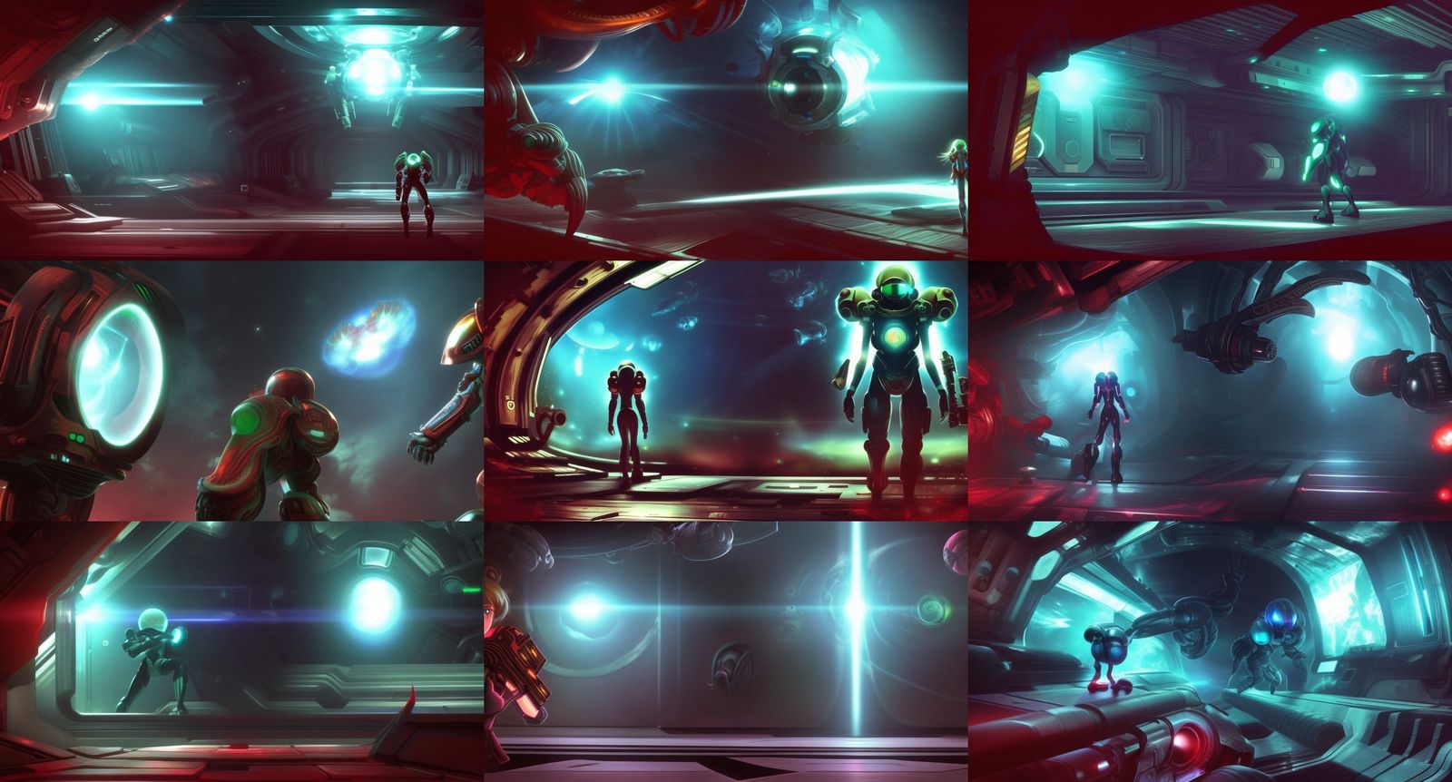 Samus Aran in Space Station, Neon Horror Concept Art
