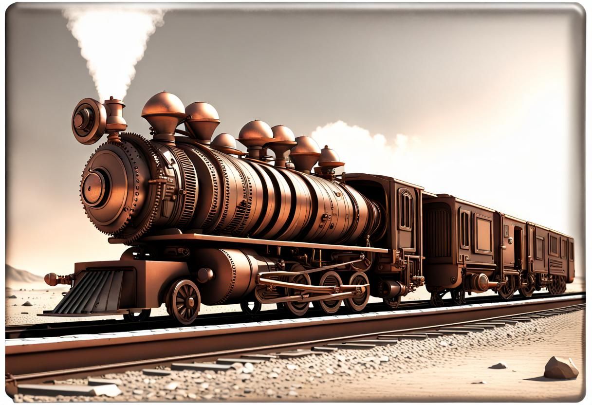 Steampunk Engine on Mars in Open Landscape