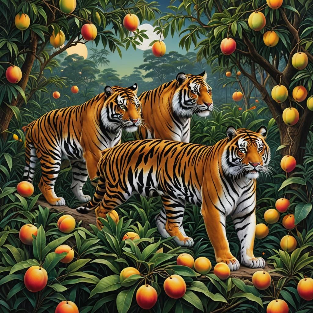 Surreal Tiger Factory at Moonrise: Hyperrealistic Art