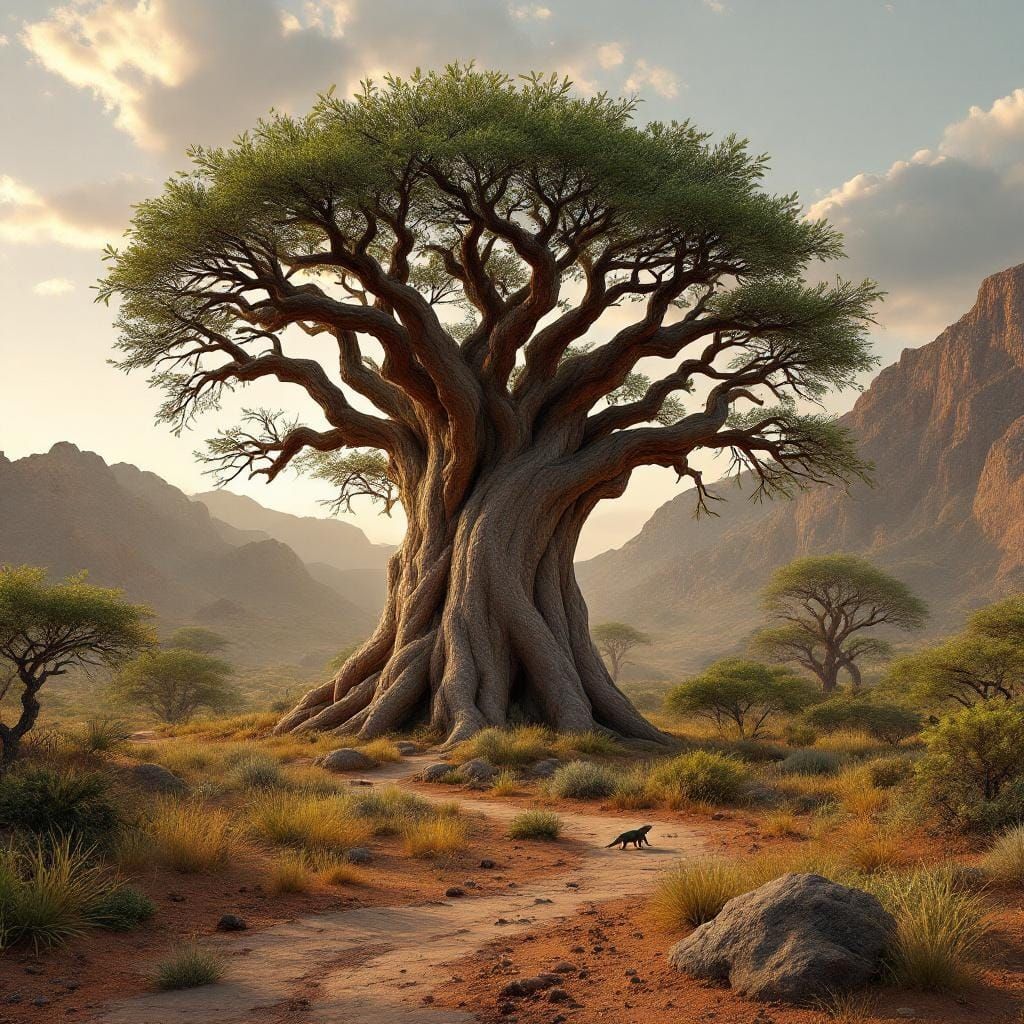 Baobab Tree in Desert Dawn: 3D Game Art