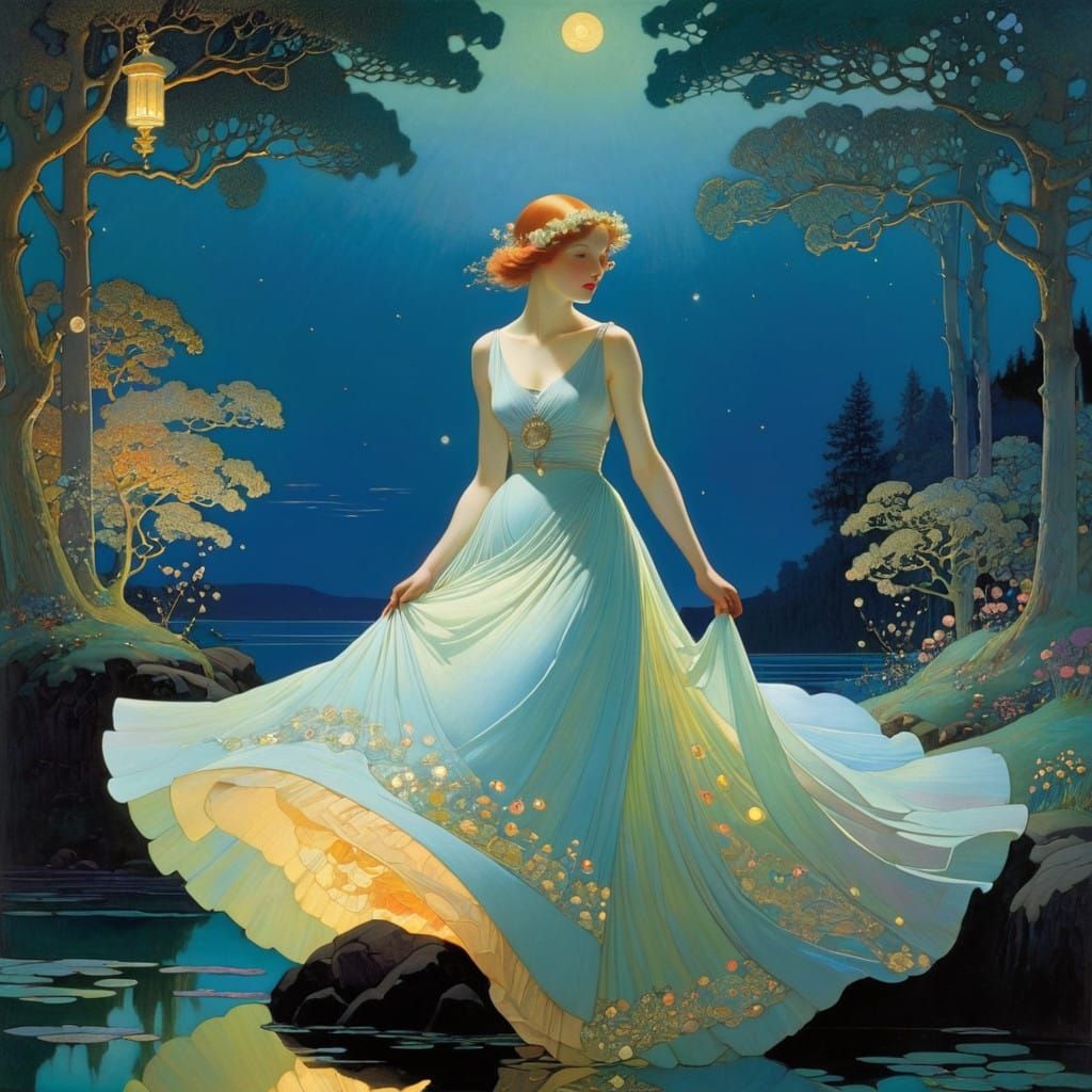 Mystical Dusk Scene with Glowing Light