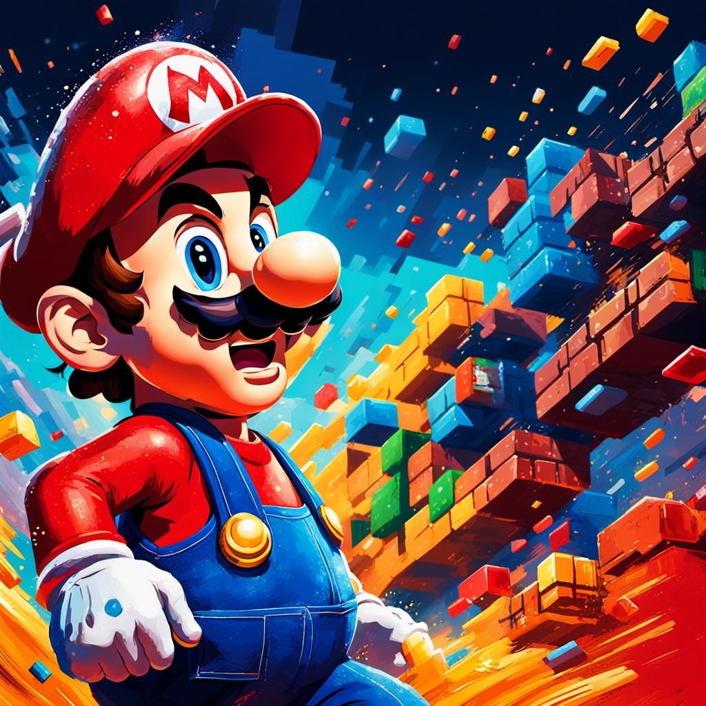 Hyperrealistic Pixel Art of Video Game Mario