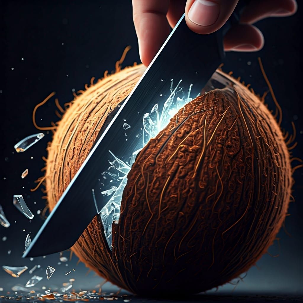 Hyper-Realistic Glass Coconut: Digital Art Close-Up