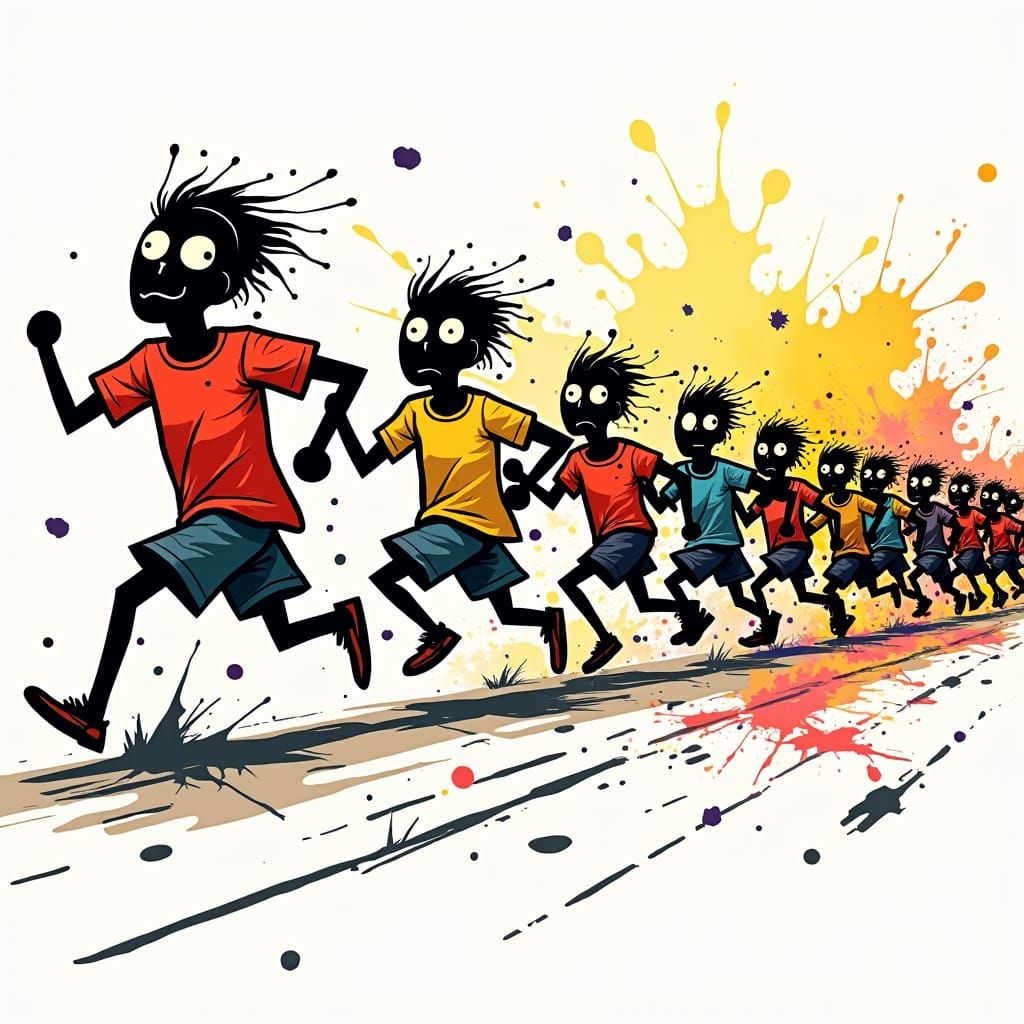Stick Figures Zombie Run in Pop Art Style