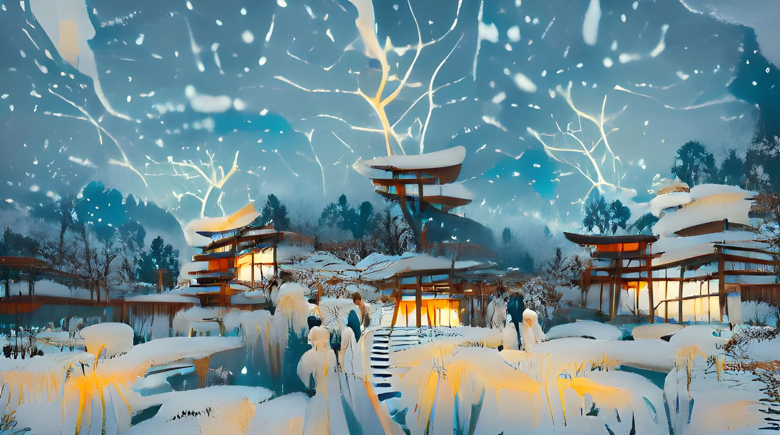 Winter Night at Ginkaku-Ji Temple: Japanese Woodblock Print