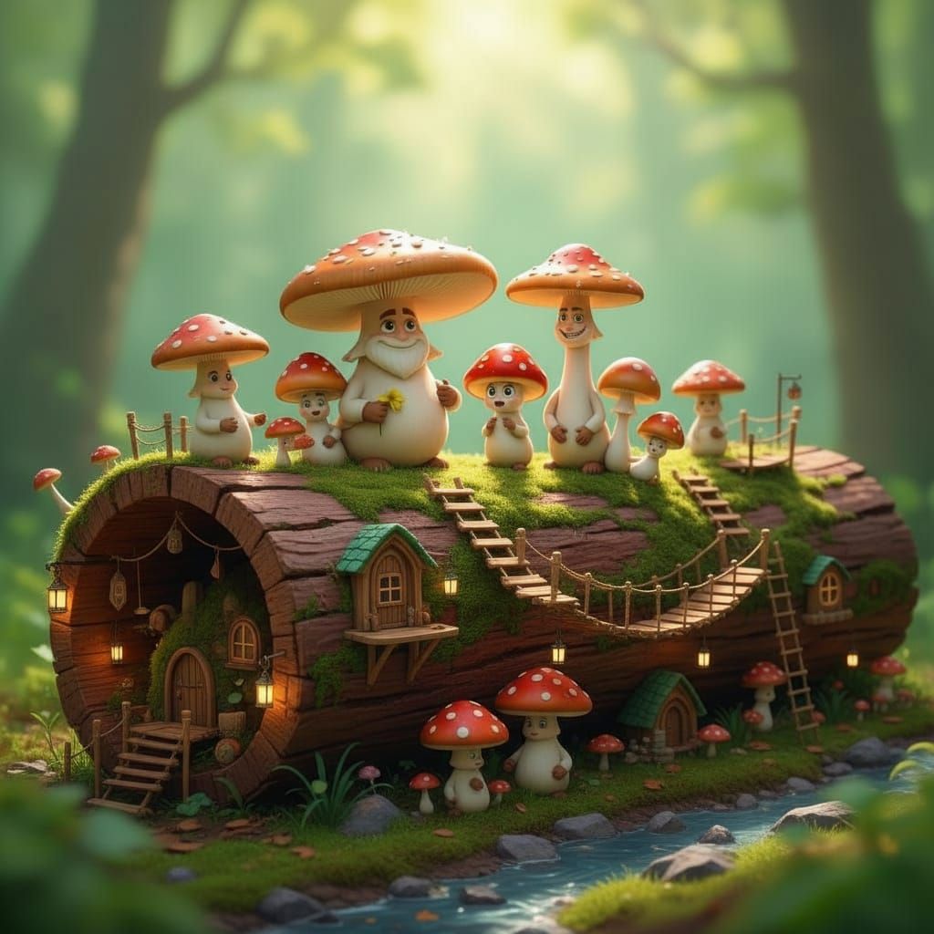 Mushroom Community Harmony on Forest Stump