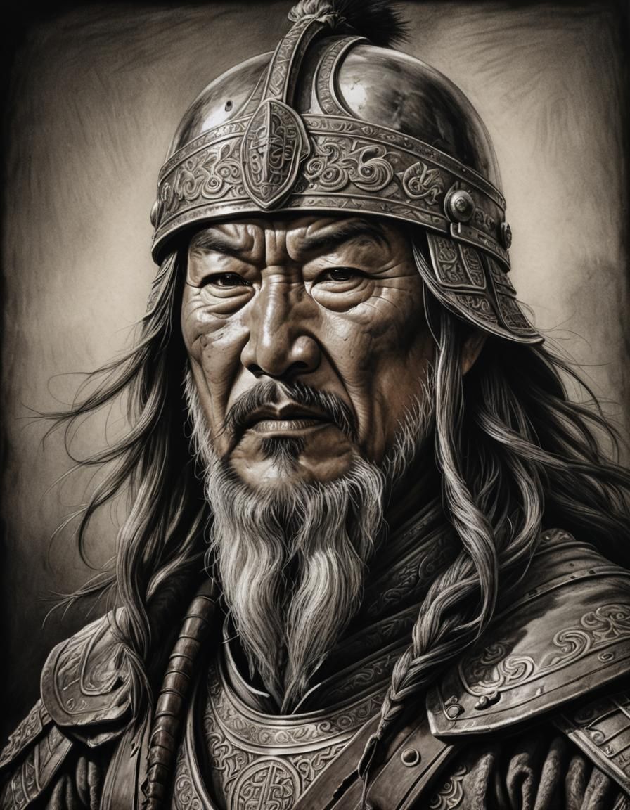 Genghis Khan Portrait in Charcoal Style