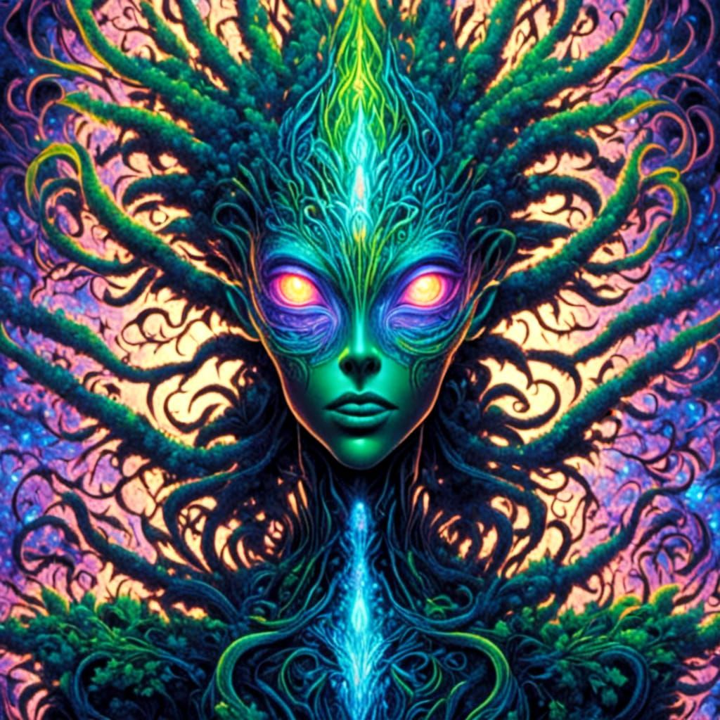 Photosynthesis Alien in Hyperrealistic Neon Futurism