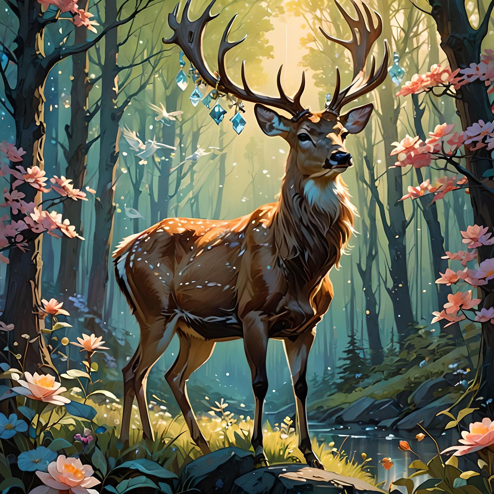 Mystical Crystal Deer in Enchanted Forest