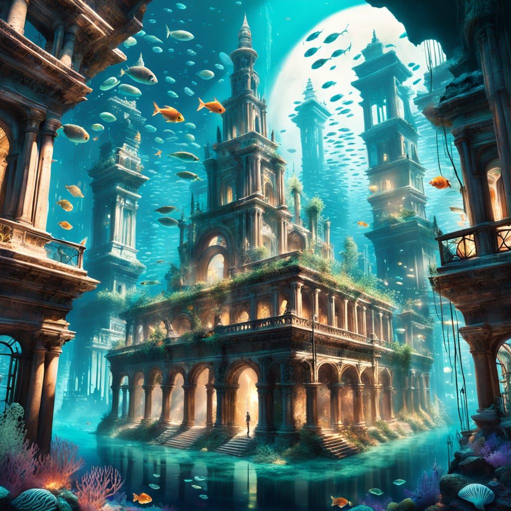 Underwater Coral City with Bioluminescent Life