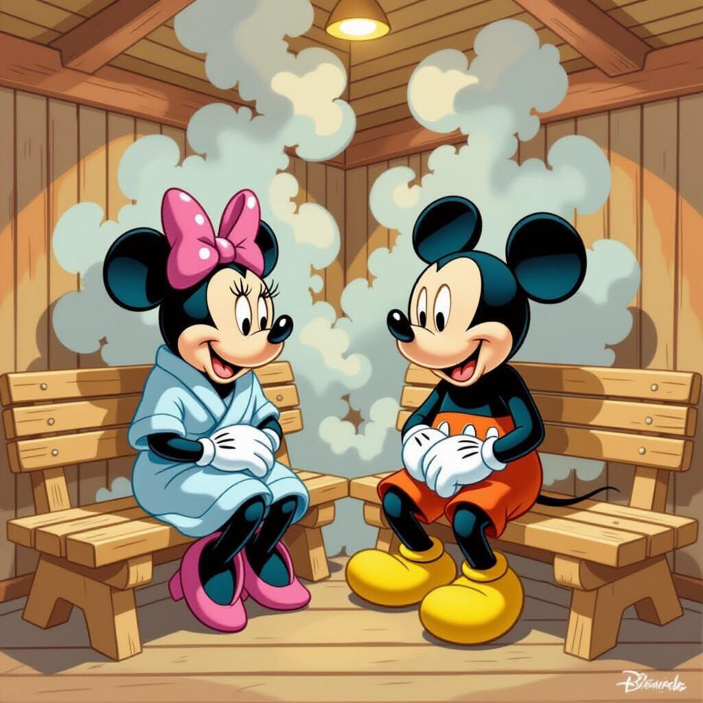 Mickey and Minnie Mouse in a Steamy Sauna