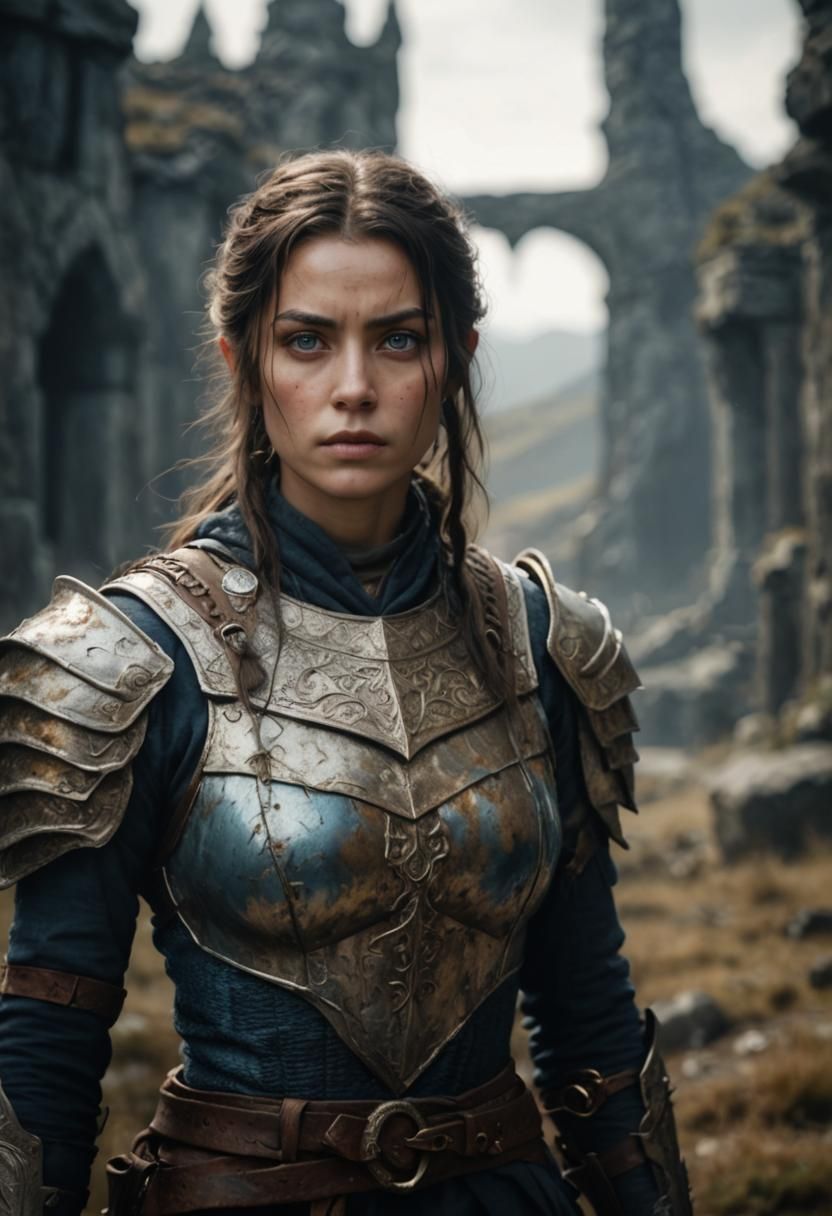 Beautiful Woman Warrior Portrait in High Fantasy Style