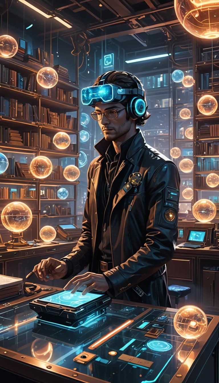 Futuristic Memory Restorer in Steampunk-Inspired Lab
