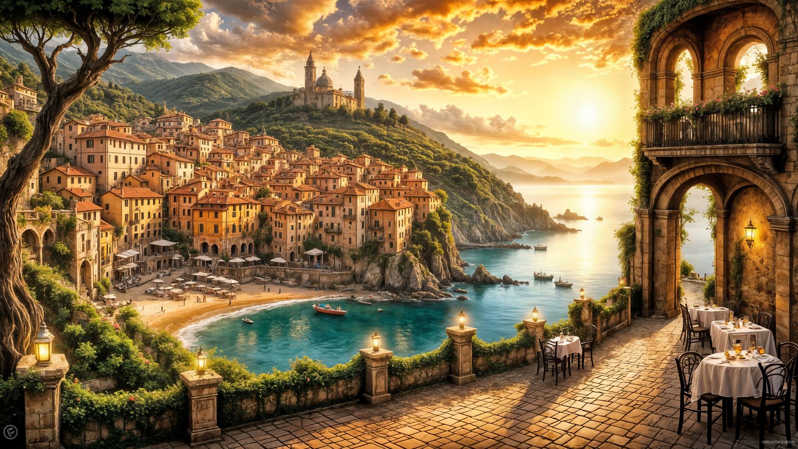 Cinque Terre Sunset Over Ligurian Sea Village