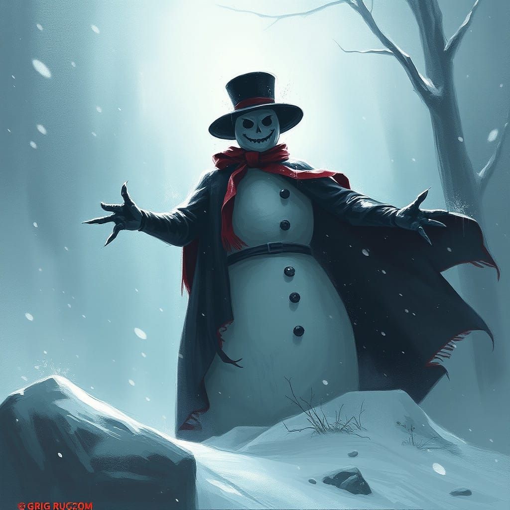 Greg Rutkowski-Inspired Snowman in Dark Fantasy