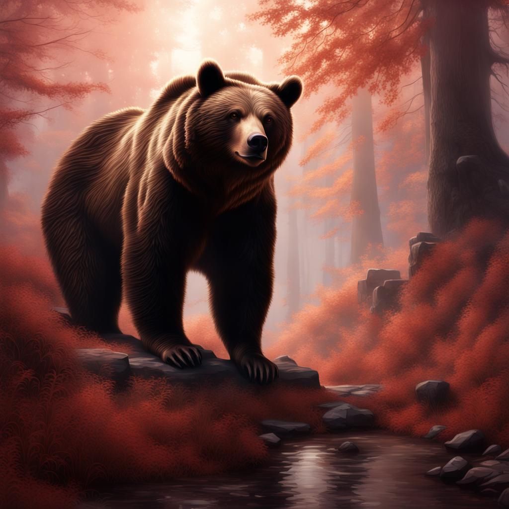 Somber Bear in Dark Fantasy Ghostcore Style