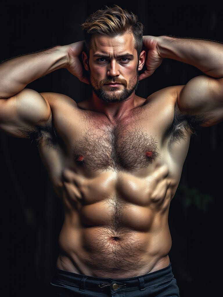 Hyperrealistic Portrait of a Muscular Man in Studio Lighting