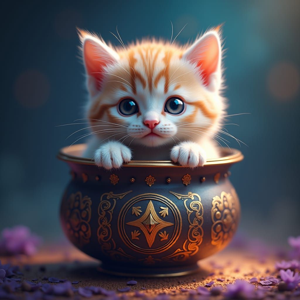 Kitten in Antique Bowl: Fantasy Concept Art