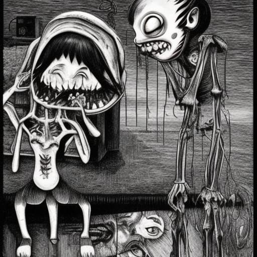 Disturbing Image of Sad Girl in Junji Ito Style