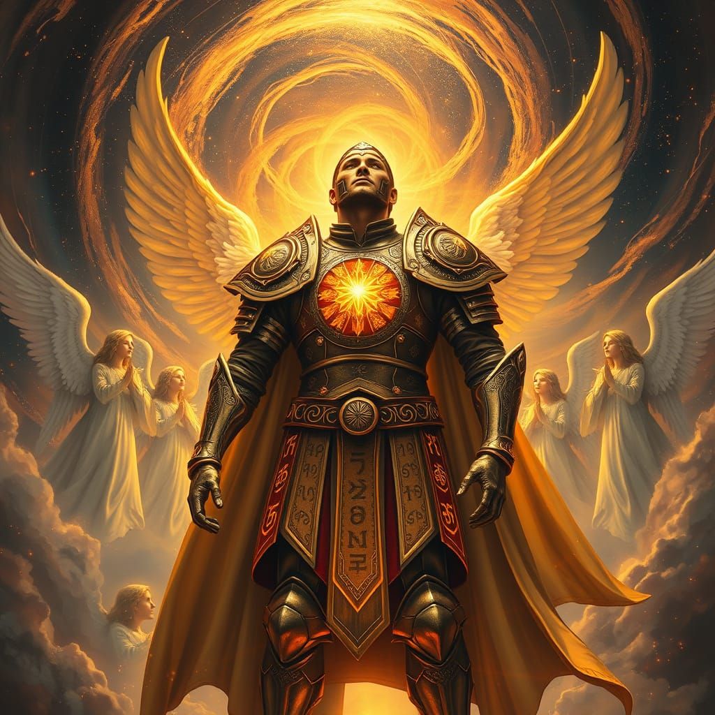 Majestic Warrior in Radiant Armor, Anointed by Divine Light