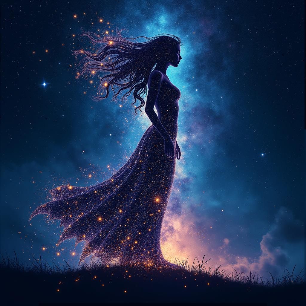 Ethereal Star Constellation Forms Woman's Silhouette