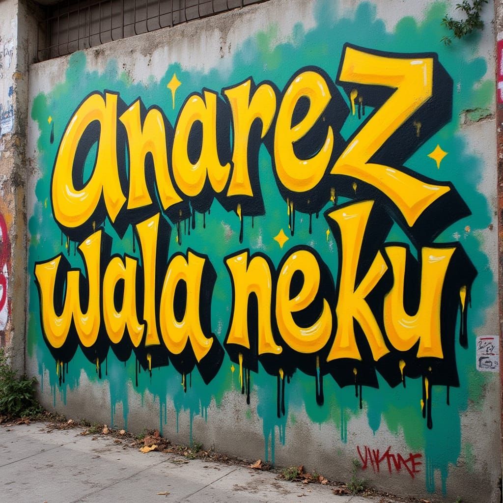 Vibrant Street Art Scene with Abstract Typography in Yellow ...