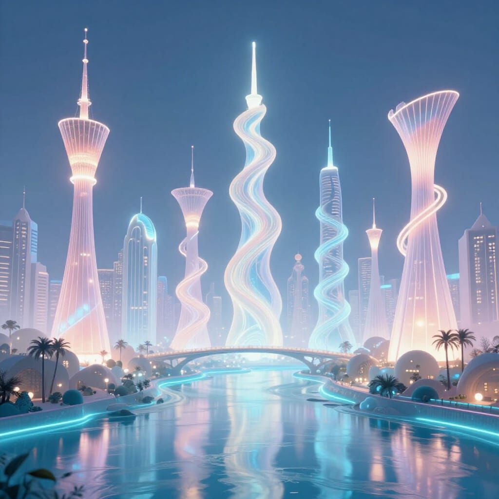 Avant-Garde Cityscape of Spun-Sugar Gowns and Light Bridges