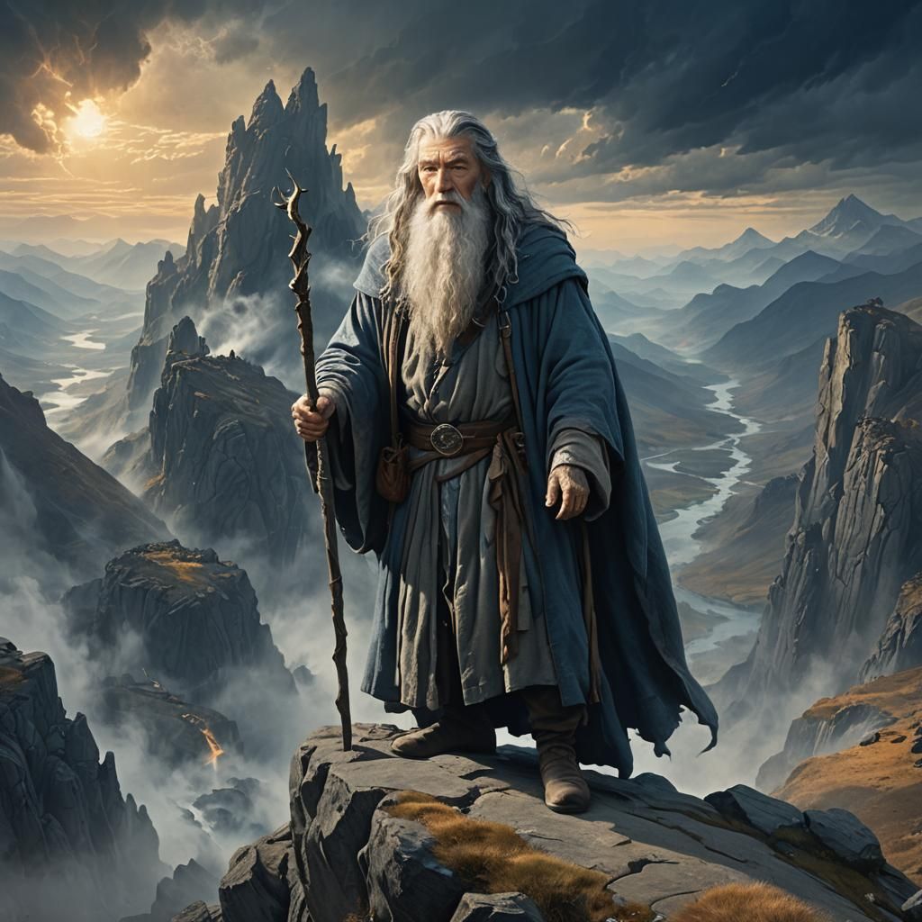 Gandalf Overlooks Mystical Realm: Fantasy Matte Painting