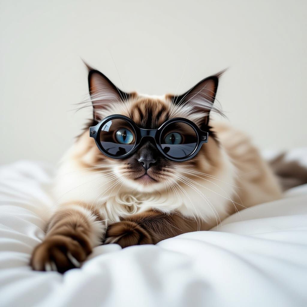 Ragdoll Cat in Goggles, Photorealistic Rendering