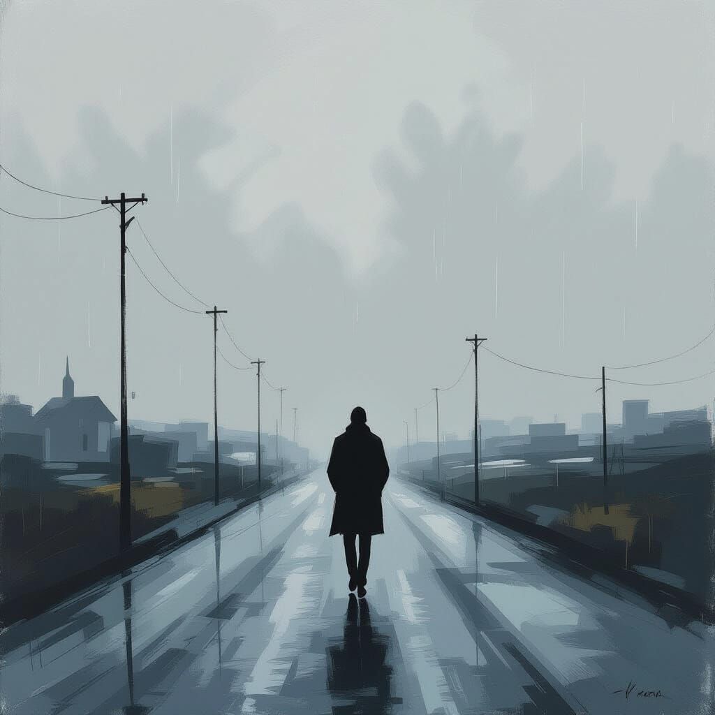 Somber Figure on Desolate Street in Expressionist Style