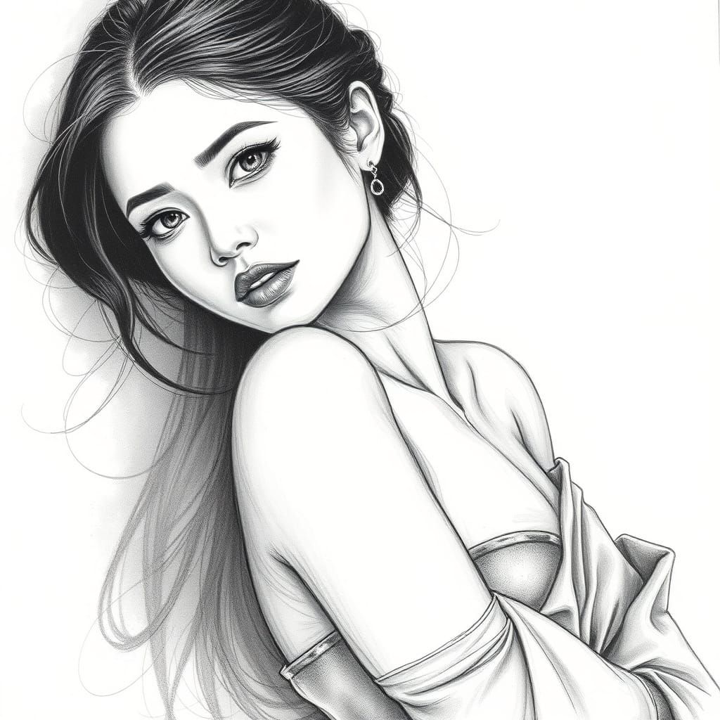 Elegant Woman in Charcoal Drawing Style