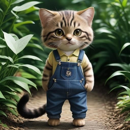 Anthropomorphic Kodkod Cub in Overalls: 3D Digital Art