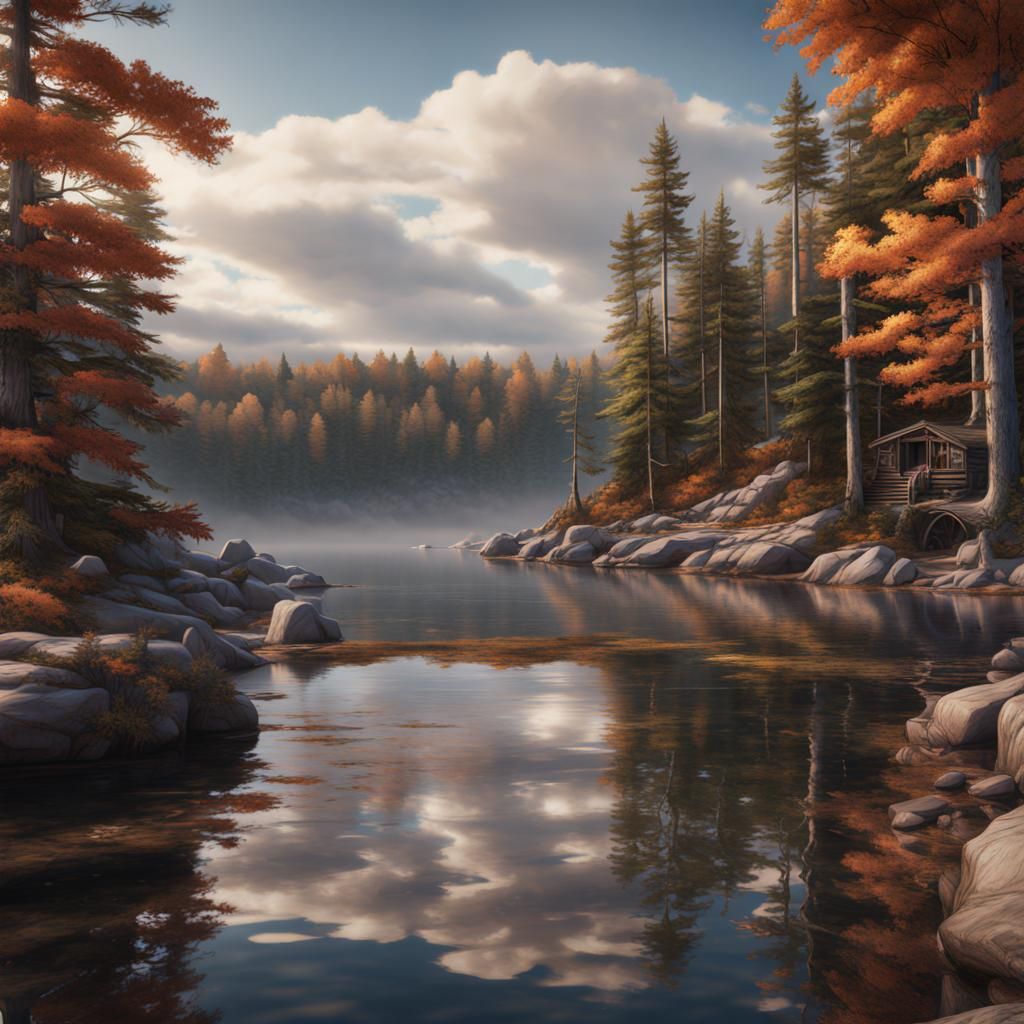 Sebago Lake Maine: Detailed Matte Painting