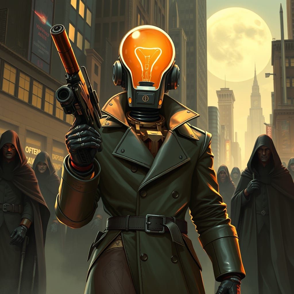 Retro-Futuristic Robot Surrounded by Vampires in Gotham