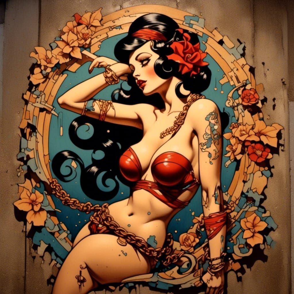 Sailor Jerry Pin-Up Street Art in Art Deco Style