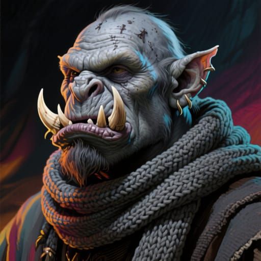 Grizzled Orc Ascetic with Knit Scarf