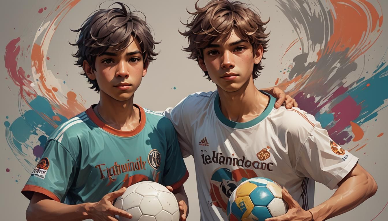 Boys Playing Handball, Detailed Digital Art Portrait