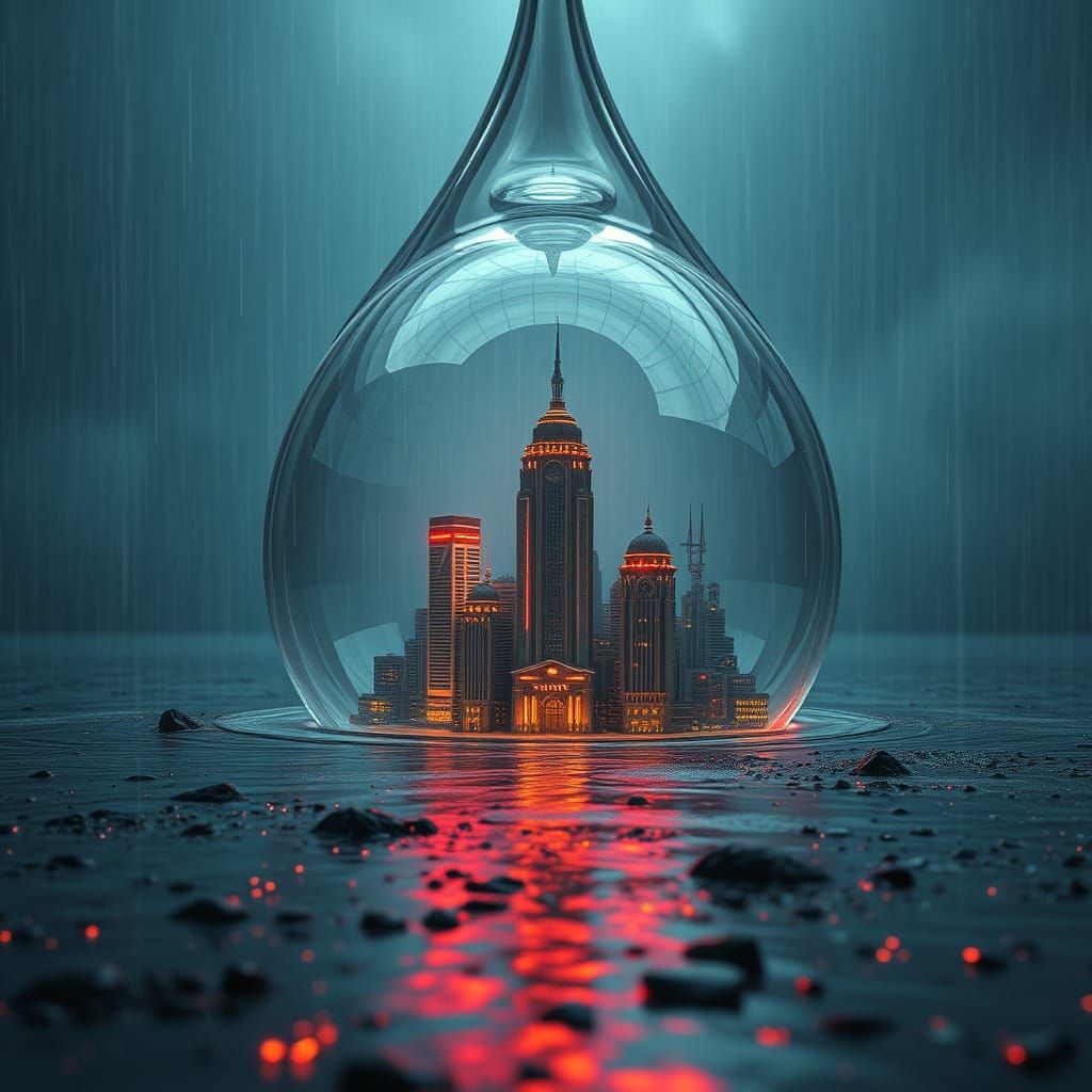 City in a Raindrop: Sci-Fi Art