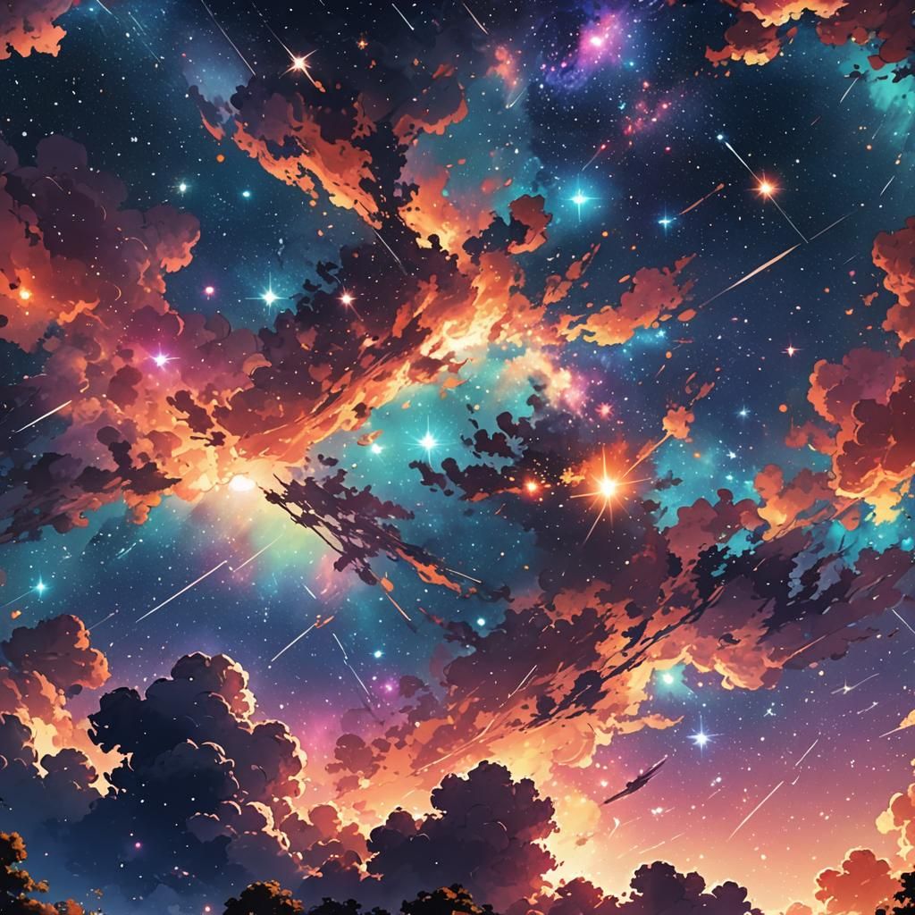 Colorful Cosmic Starry Sky in Anime Style