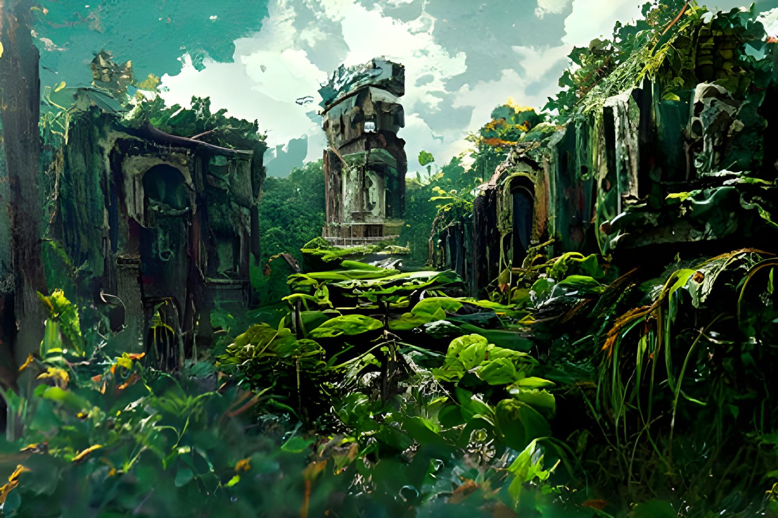 Hyperrealistic Mayan Ruins in Overgrown Jungle