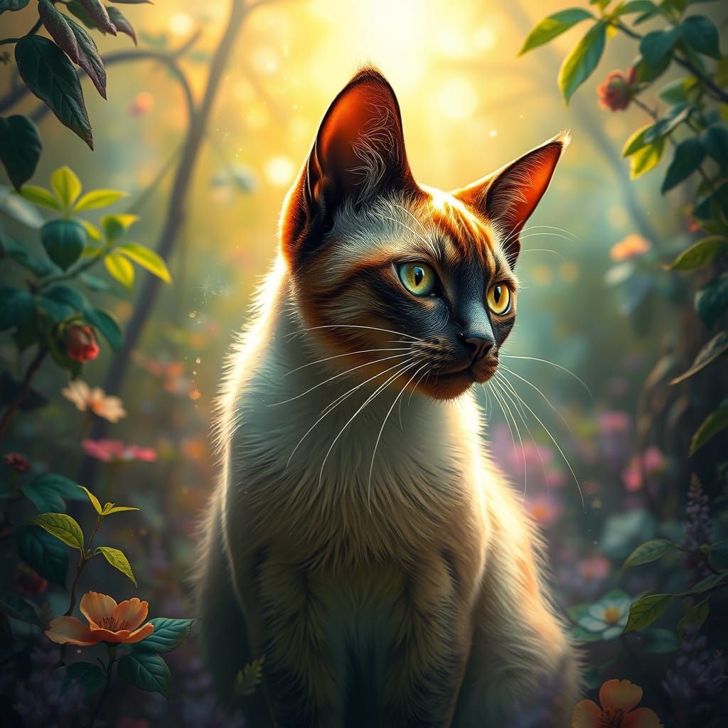 Ethereal Siamese Cat in a Fantastical Realm