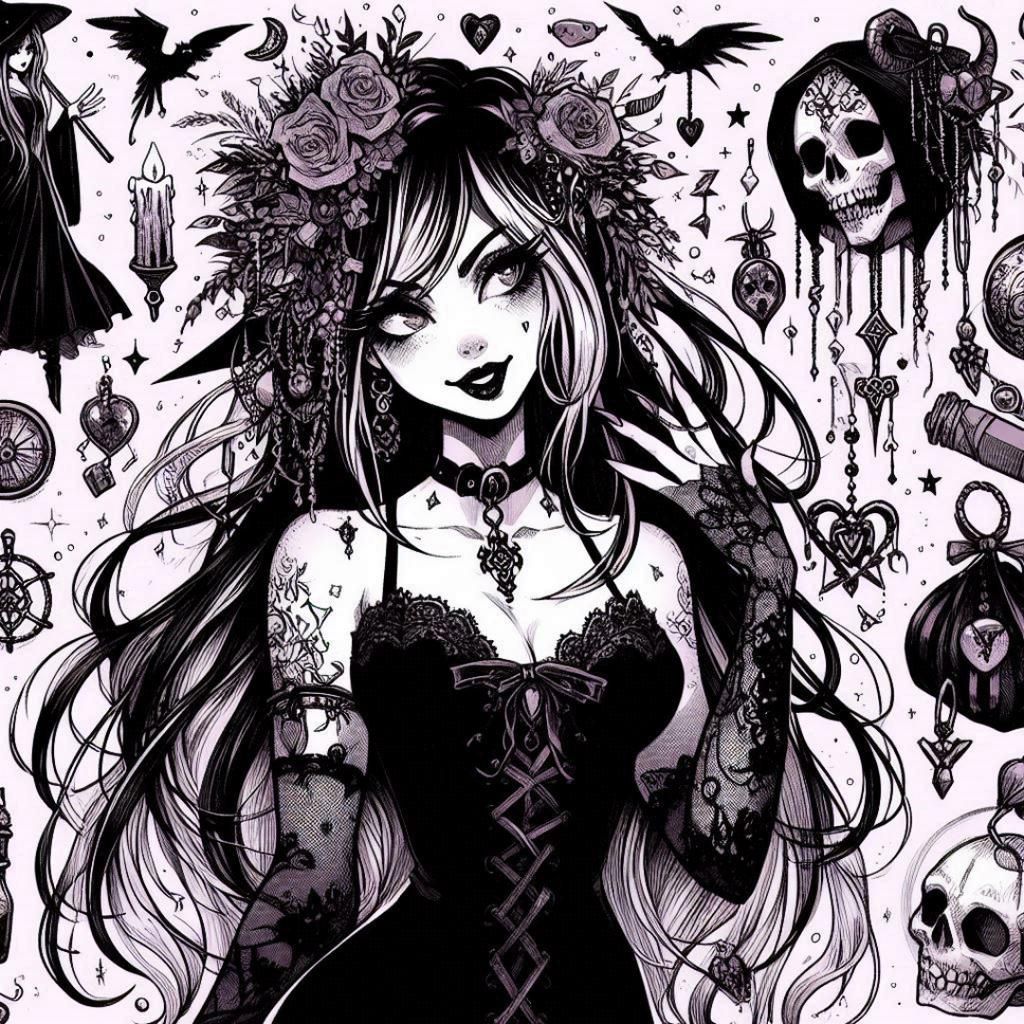 Gothic Dark Fantasy Ink Comic Art of a Beautiful Woman