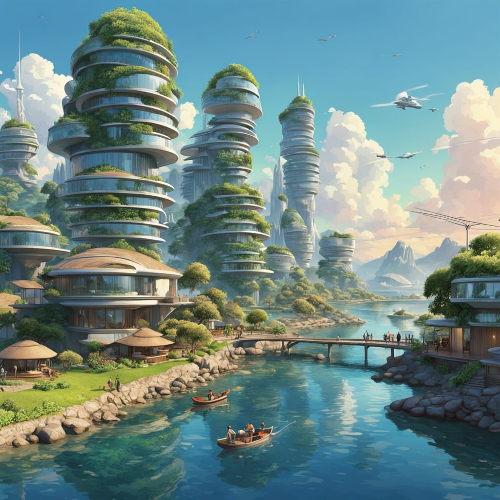 Neo-Futuristic Utopia: Vibrant Island City Embracing Autism