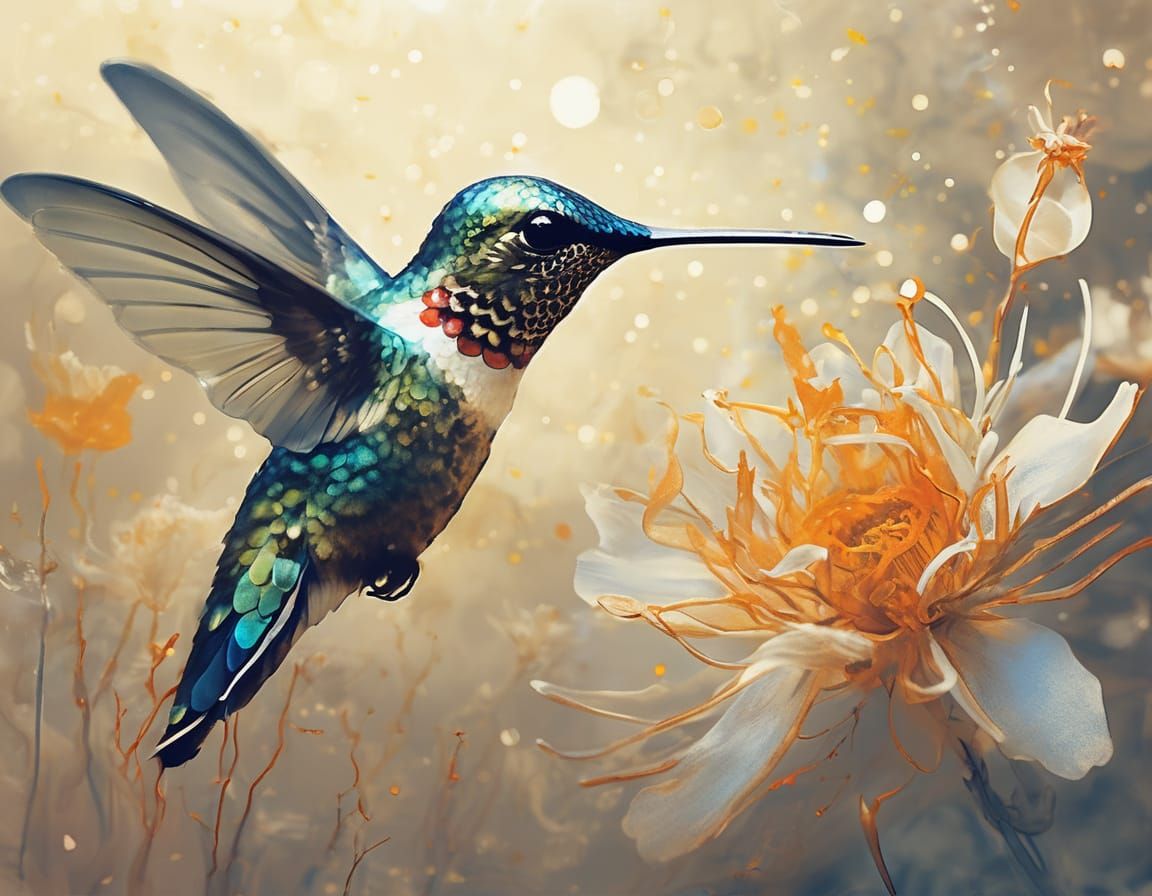 Ethereal Hummingbird in Bioluminescent Garden