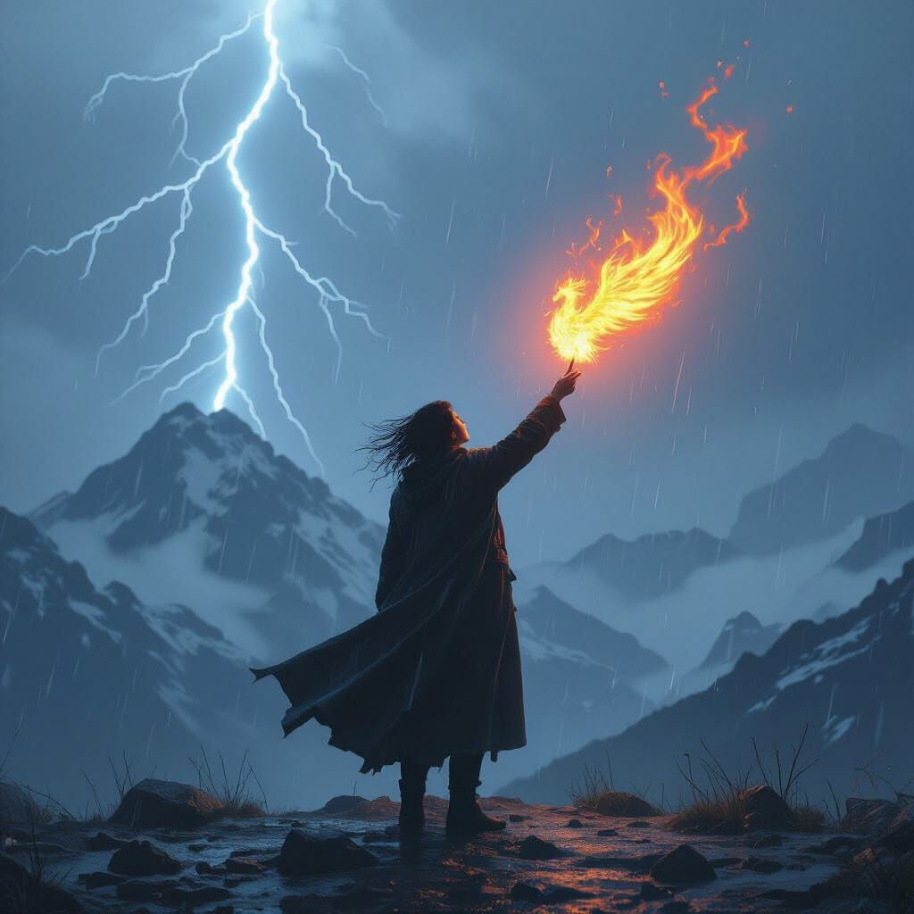 Person Shouting into Storm with Phoenix Symbol