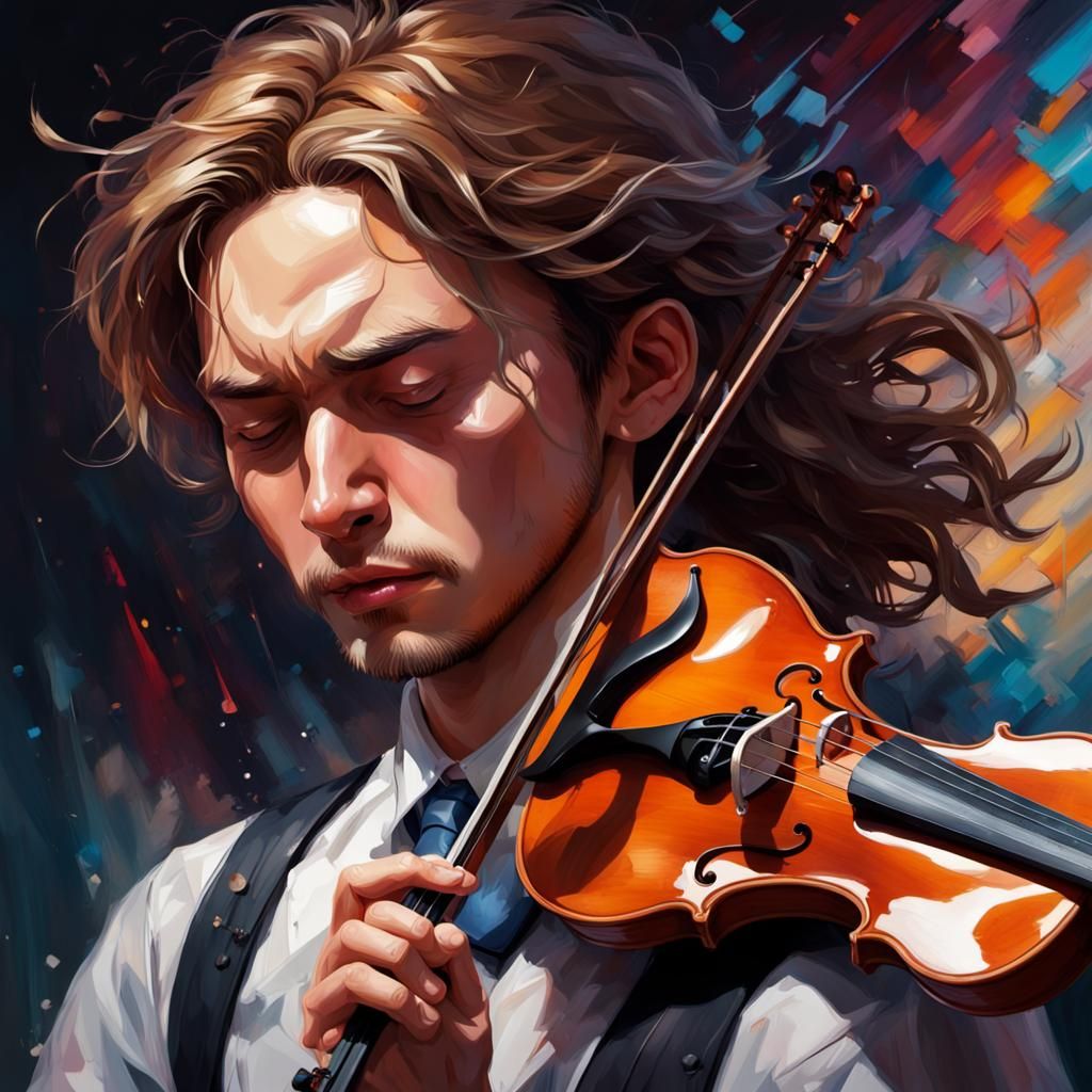 Hyperrealistic Violins Playing with Crying Angles