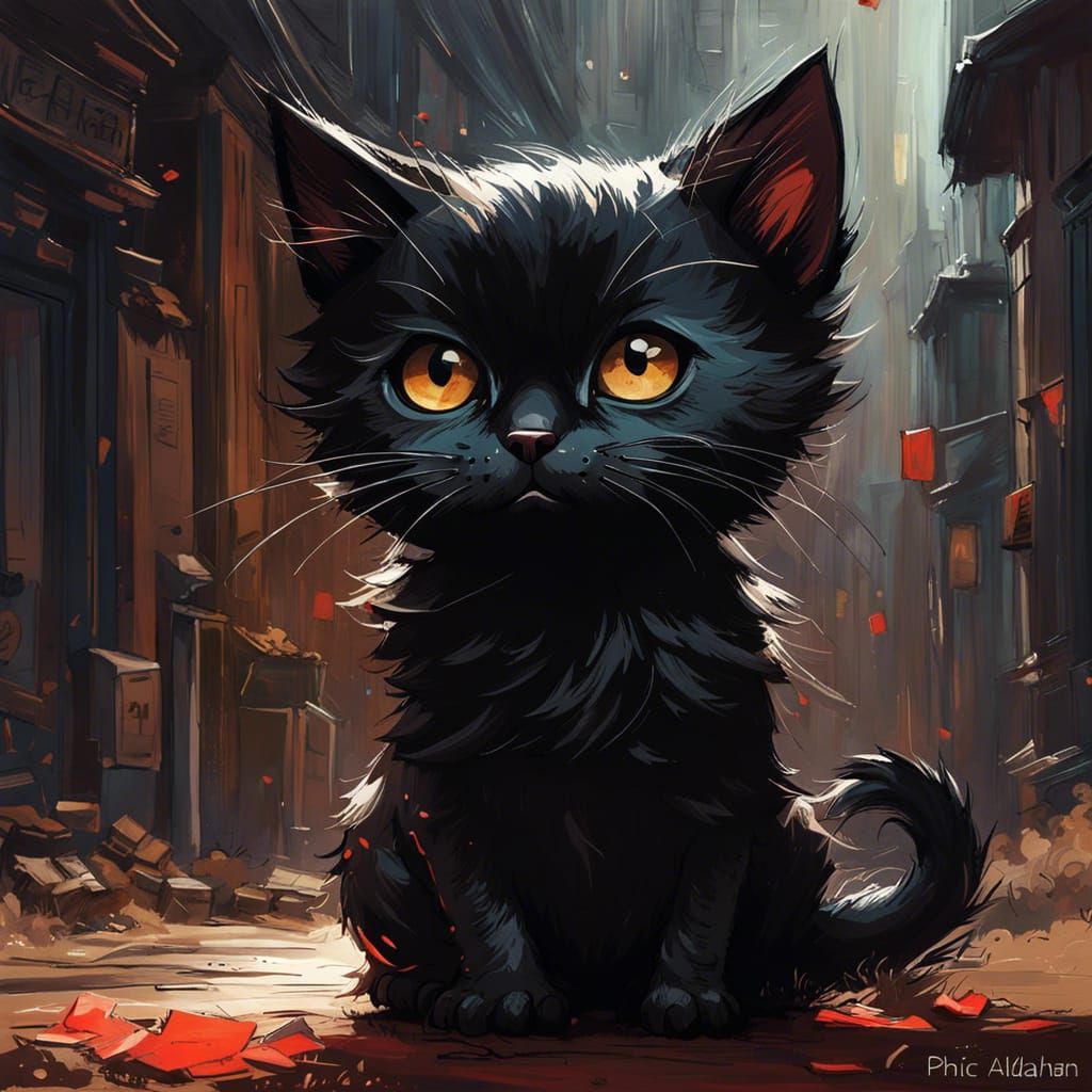Hyperdetailed Portrait of a Black Chibi Cat