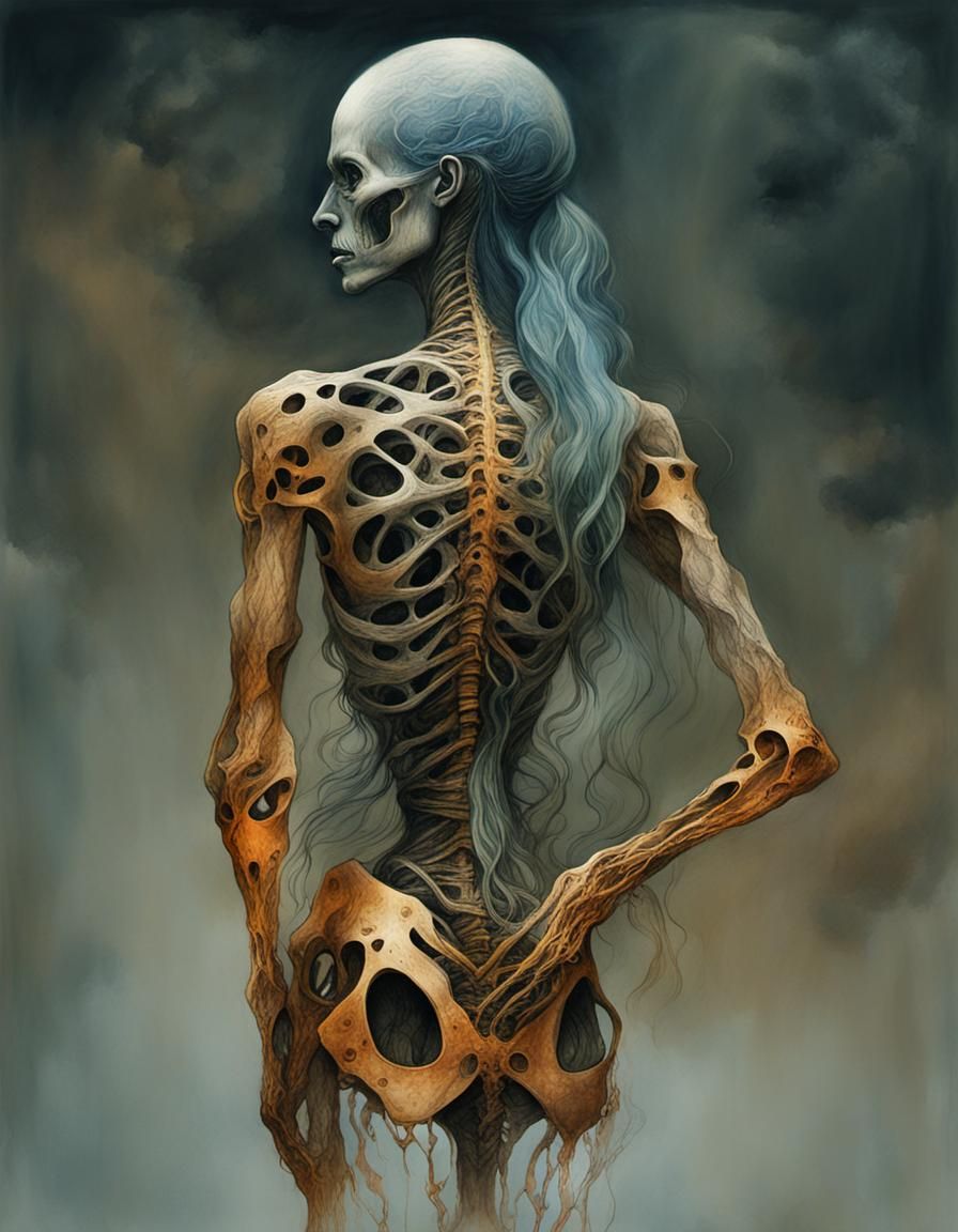 Biomechanical Woman in Surreal Ink Wash Style