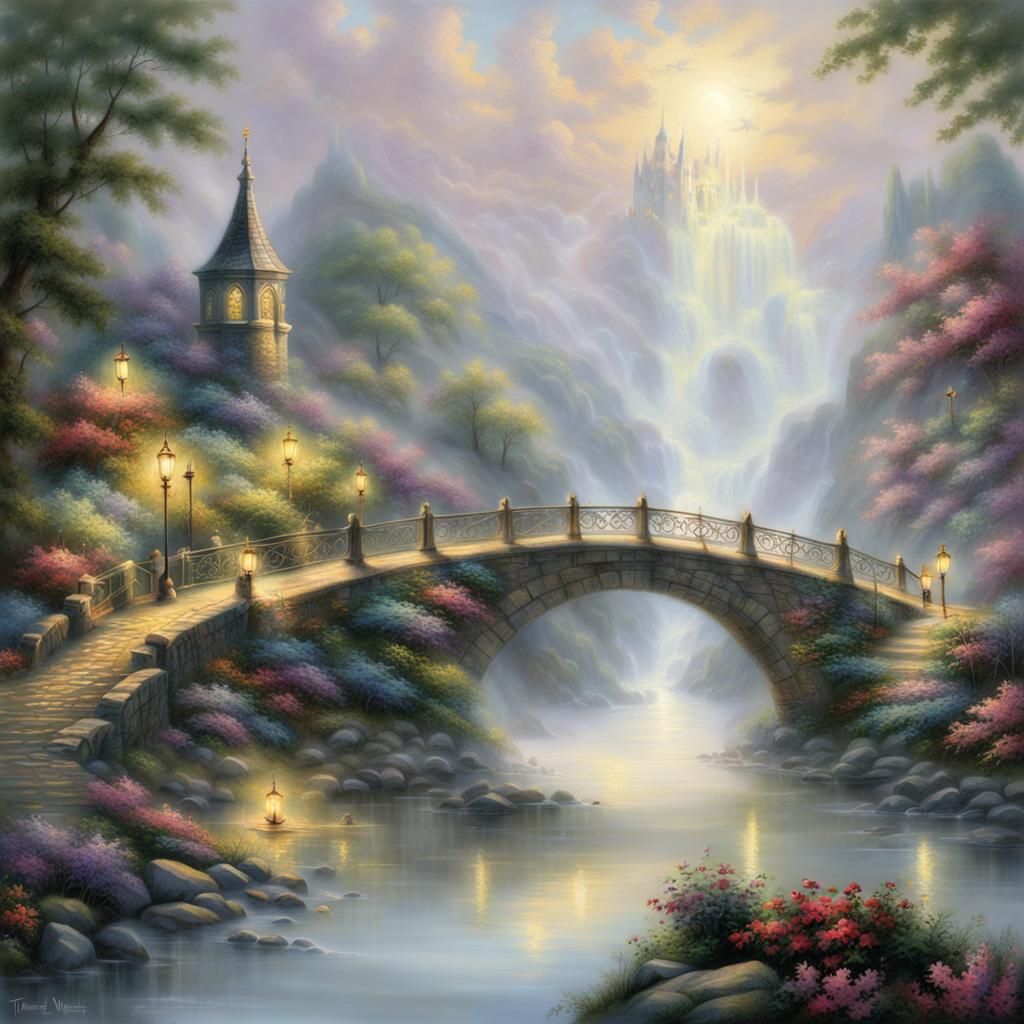 Ethereal Bridge in Dreamlike Fantasy Landscape
