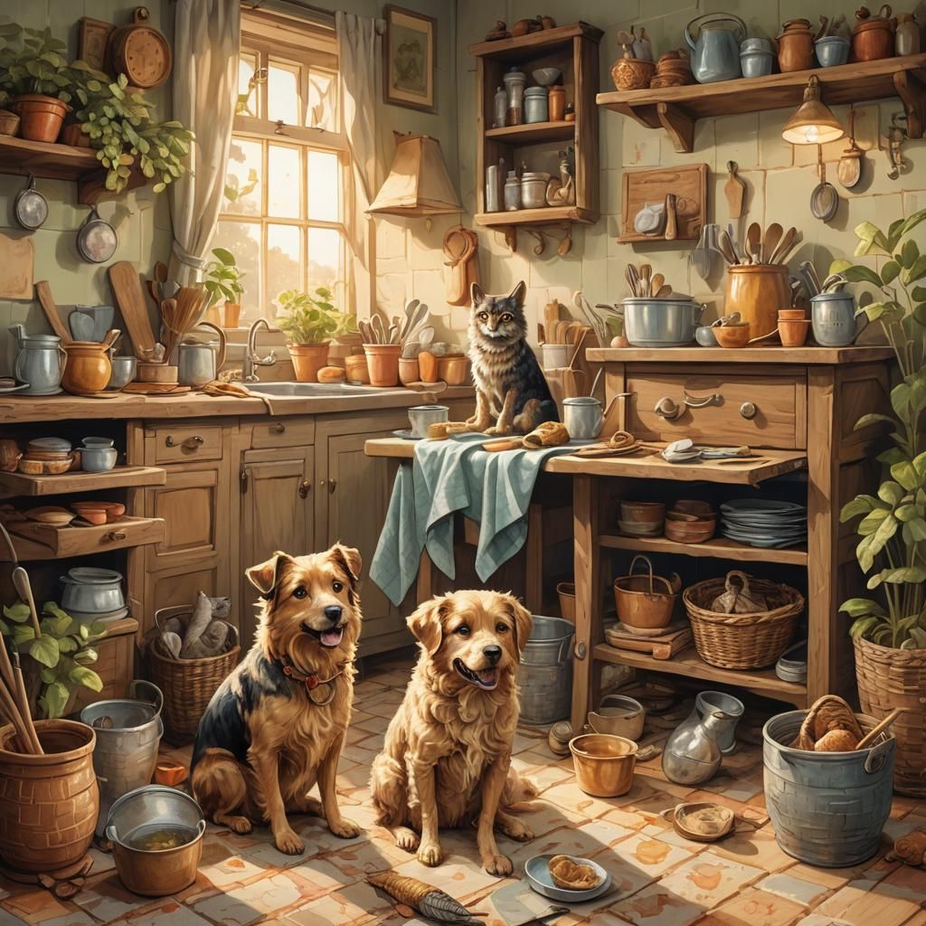 Whimsical Illustration of Animals Doing Chores